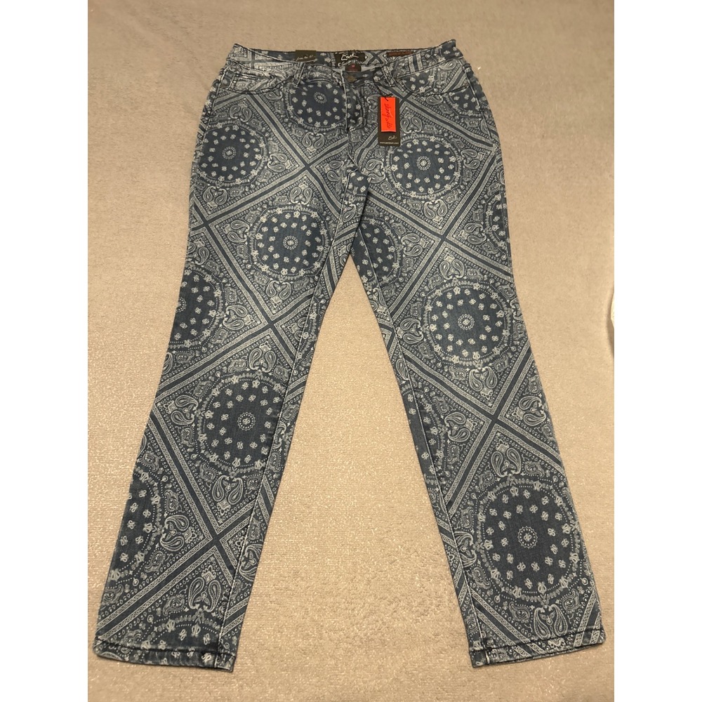 Earl Jean Blue Bandana Paisley Print Skinny Ankle Jeans Womens Size 12 NWT